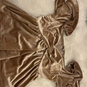 Maeve Velvet Puff Sleeve Top in Tan